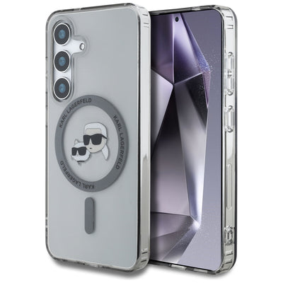 Karl Lagerfeld Button Karl &amp; Choupette Heads Printed Logo MagSafe Samsung Galaxy S25 case black