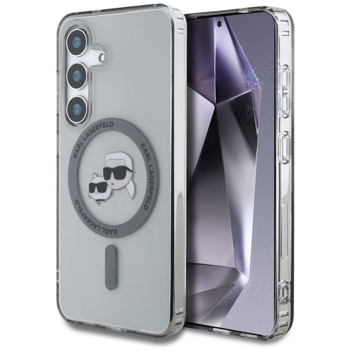 Karl Lagerfeld Button Karl &amp; Choupette Heads Printed Logo MagSafe Samsung Galaxy S25 case black