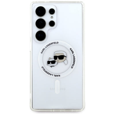 Case Karl Lagerfeld Button Karl &amp; Choupette Heads Printed Logo MagSafe Samsung Galaxy S25 Ultra white