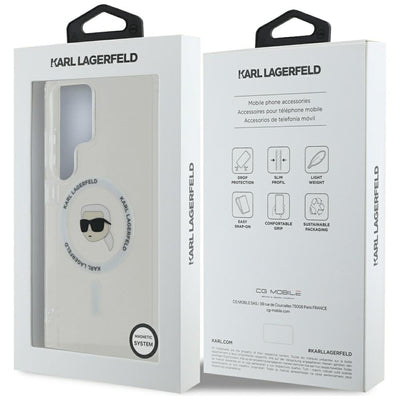 Case Karl Lagerfeld Button Karl Head Printed Logo MagSafe Samsung Galaxy S25 Ultra white