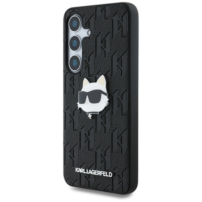 Karl Lagerfeld Leather Monogram Pin Logo Choupette Head Samsung Galaxy S25 Case Black