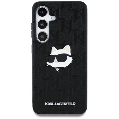 Karl Lagerfeld Leather Monogram Pin Logo Choupette Head Samsung Galaxy S25 Case Black