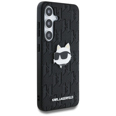 Karl Lagerfeld Leather Monogram Pin Logo Choupette Head Samsung Galaxy S25 Case Black