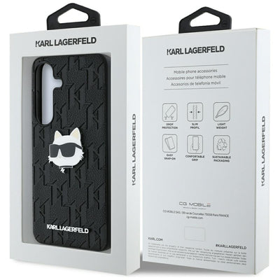Karl Lagerfeld Leather Monogram Pin Logo Choupette Head Samsung Galaxy S25 Case Black