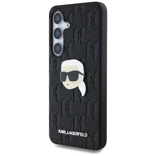 Karl Lagerfeld Leather Monogram Pin Logo Karl Head Samsung Galaxy S25 Case Black