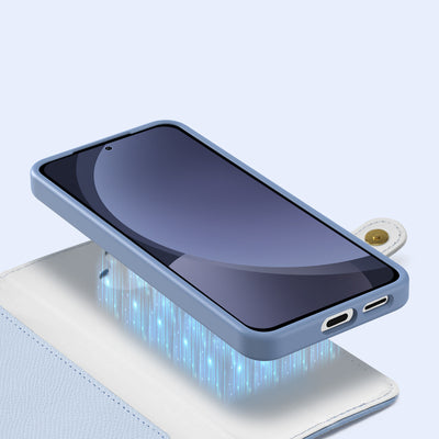 Dux Ducis Lawa Leather Case for Samsung Galaxy S25+ with Detachable Magnetic Wallet - Blue