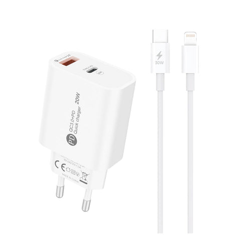 A6MaxL 20W USB-A USB-C Wall Charger with 1m USB-C - Lightning Cable - White — Hurtel