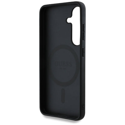 Guess Leather 4G Flowers Print Metal Classic Logo MagSafe Case for Samsung Galaxy S25 - Black