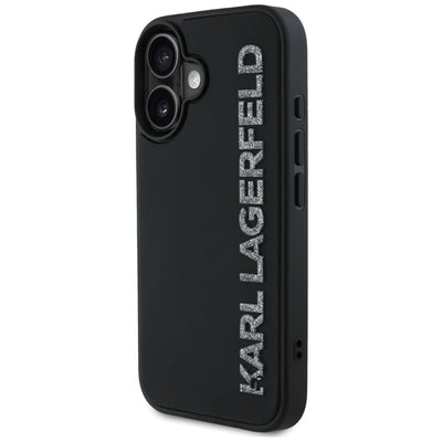 Karl Lagerfeld HC 3D Rubber Elongated Glitter iPhone 16 Case - Black