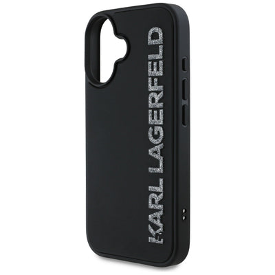 Karl Lagerfeld HC 3D Rubber Elongated Glitter iPhone 16 Case - Black