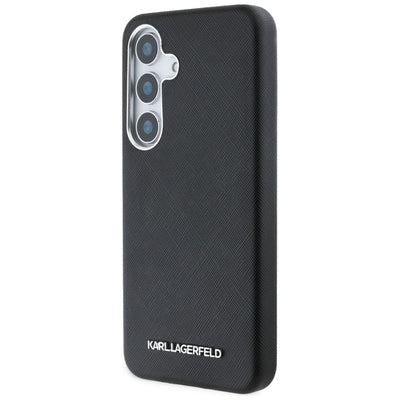 Karl Lagerfeld Saffiano Full Wrapped Elongated Metal Logo MagSafe Case for Samsung Galaxy S25 - Black