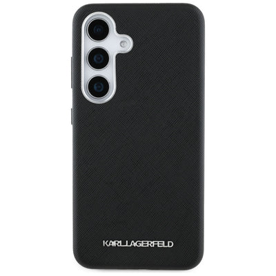 Karl Lagerfeld Saffiano Full Wrapped Elongated Metal Logo MagSafe Case for Samsung Galaxy S25 - Black