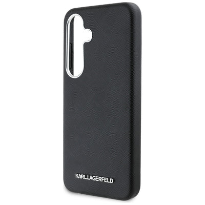 Karl Lagerfeld Saffiano Full Wrapped Elongated Metal Logo MagSafe Case for Samsung Galaxy S25 - Black