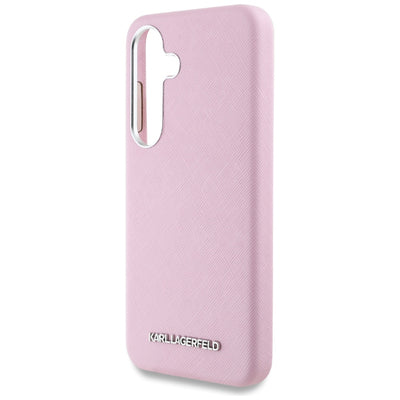Karl Lagerfeld Saffiano Full Wrapped Elongated Metal Logo MagSafe Case for Samsung Galaxy S25 - Pink