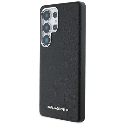 Karl Lagerfeld Saffiano Full Wrapped Elongated Metal Logo MagSafe Case for Samsung Galaxy S25 Ultra - Black