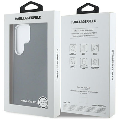 Karl Lagerfeld Saffiano Full Wrapped Elongated Metal Logo MagSafe Case for Samsung Galaxy S25 Ultra - Black