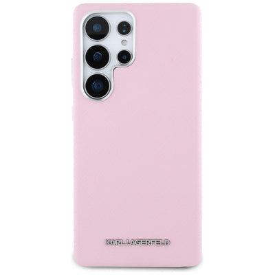 Karl Lagerfeld Saffiano Full Wrapped Elongated Metal Logo MagSafe Case for Samsung Galaxy S25 Ultra - Pink