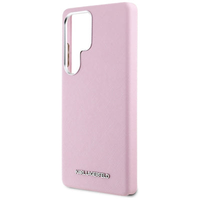Karl Lagerfeld Saffiano Full Wrapped Elongated Metal Logo MagSafe Case for Samsung Galaxy S25 Ultra - Pink