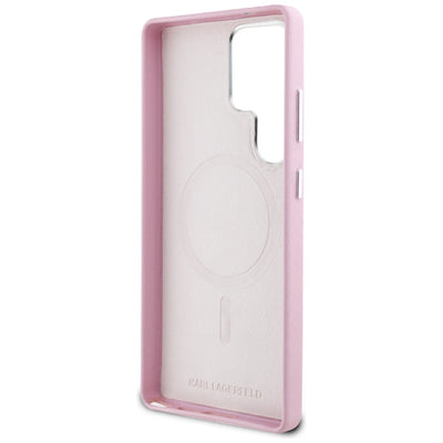 Karl Lagerfeld Saffiano Full Wrapped Elongated Metal Logo MagSafe Case for Samsung Galaxy S25 Ultra - Pink
