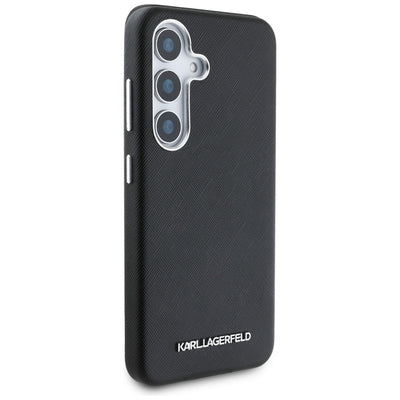 Karl Lagerfeld Saffiano Full Wrapped Elongated Metal Logo MagSafe Case for Samsung Galaxy S25+ - Black