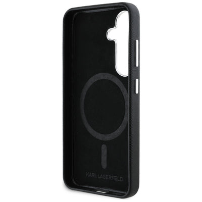 Karl Lagerfeld Saffiano Full Wrapped Elongated Metal Logo MagSafe Case for Samsung Galaxy S25+ - Black