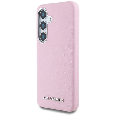 Karl Lagerfeld Saffiano Full Wrapped Elongated Metal Logo MagSafe Case for Samsung Galaxy S25+ - Pink