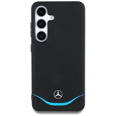 Mercedes Leather Contrasted Blue Horizontal Curve MagSafe Case for Samsung Galaxy S25 - Black