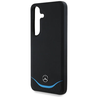 Mercedes Leather Contrasted Blue Horizontal Curve MagSafe Case for Samsung Galaxy S25 - Black