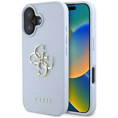 Guess Grained Big 4G Logo Small Classic Logo case for iPhone 16 - blue