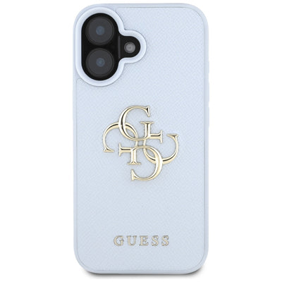 Guess Grained Big 4G Logo Small Classic Logo case for iPhone 16 - blue
