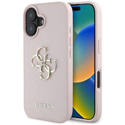 Guess Grained Big 4G Logo Small Classic Logo case for iPhone 16 - pink