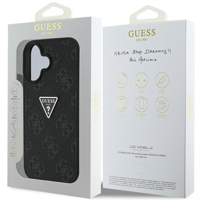 Guess Hot Stamp 4G Pattern Triangle Metal Logo case for iPhone 16 - black