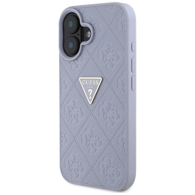 Guess Hot Stamp 4G Pattern Triangle Metal Logo iPhone 16 Case - Purple
