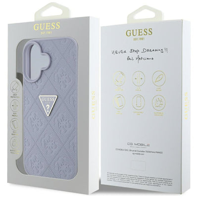Guess Hot Stamp 4G Pattern Triangle Metal Logo iPhone 16 Case - Purple
