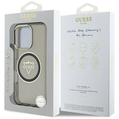 Guess IML Metal Mountain Logo MagSafe iPhone 16 Pro Case - Black