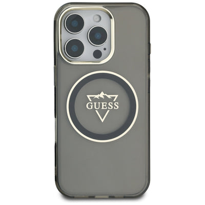 Guess IML Metal Mountain Logo MagSafe iPhone 16 Pro Max Case - Black