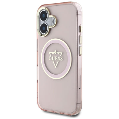 Guess IML Metal Mountain Logo MagSafe iPhone 16 Case - Pink