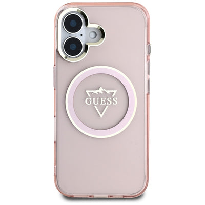 Guess IML Metal Mountain Logo MagSafe iPhone 16 Case - Pink
