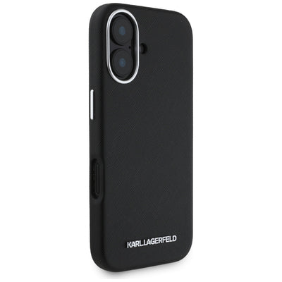 Karl Lagerfeld Saffiano Full Wrapped Elongated Metal Logo MagSafe Case for iPhone 16 - Black