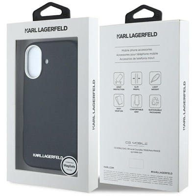 Karl Lagerfeld Saffiano Full Wrapped Elongated Metal Logo MagSafe Case for iPhone 16 - Black