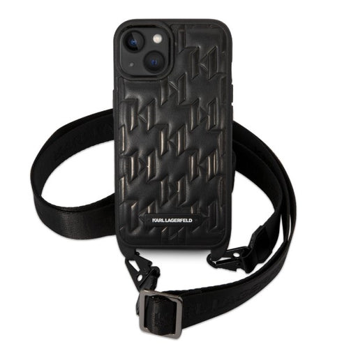 Karl Lagerfeld Monogram Plaque Logo Strap Case for iPhone 14 / 15 / 13 6.1" - Black