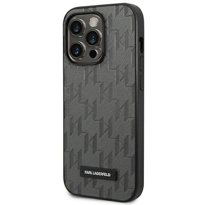 Karl Lagerfeld Saffiano Mono Metal Logo iPhone 14 Pro Max 6.7" Case - Gray