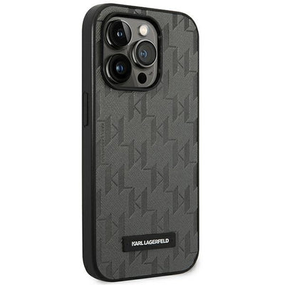 Karl Lagerfeld Saffiano Mono Metal Logo iPhone 14 Pro Max 6.7" Case - Gray