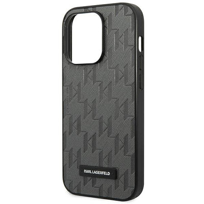 Karl Lagerfeld Saffiano Mono Metal Logo iPhone 14 Pro Max 6.7" Case - Gray
