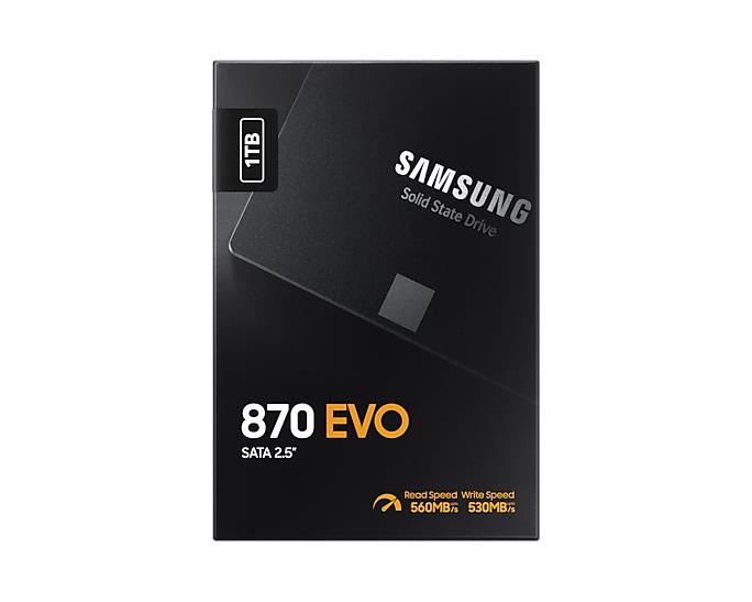 SSD SAMSUNG 870 EVO 1TB SATA SATA 3.0 MLC Write speed 530 MBytes/sec Read speed 560 MBytes/sec 2,5" TBW 600 TB MTBF 1500000 hours MZ-77E1T0B/EU