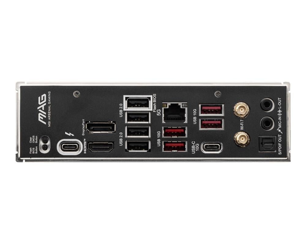 Mainboard MSI Intel B860 Express LGA1851 ATX Memory DDR5 Memory slots 4 1xPCI-Express 4.0 1x 1xPCI-Express 4.0 4x 1xPCI-Express 5.0 16x 3xM.2 1xHDMI 1xDisplayPort 8xUSB 2.0 6xUSB 3.2 3xUSB-C 1xOptical S/PDIF 1xRJ45 3xAudio port 1xThunderbolt