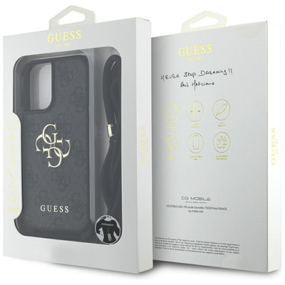 Guess 4G Big Logo Cord Stap Crossbody Case for iPhone 16 Plus Black