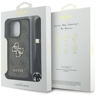 Guess 4G Big Logo Cord Stap Crossbody Case for iPhone 16 Pro Brown
