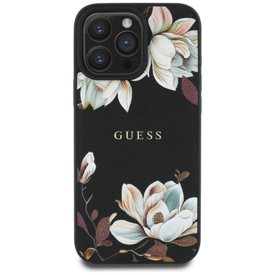 Guess Grained Printed Flower Pattern MagSafe case for iPhone 16 Pro black