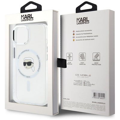 Karl Lagerfeld IML Metal Karl Head MagSafe Case for iPhone 15 Plus White